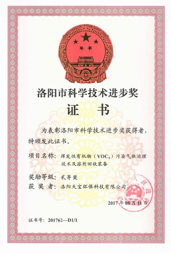 公司榮獲洛陽(yáng)市科技進(jìn)步獎(jiǎng)